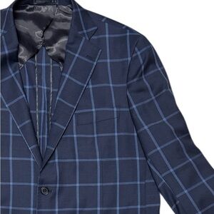 Byron British Slim Style 50R Men’s Sport Coat Jacket Blazer Blue Windowpane Wool